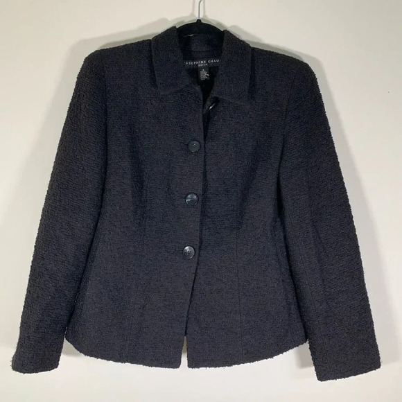 Josephine Chaus Blazer Womens Petite 8 Black Textured Padded Shoulders - Picture 1 of 9